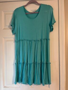 Teal Tiered Short Sleeve Dress